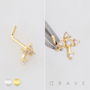 MULTI CZ CROSS CRUCIFIX  316L SURGICAL STEEL L-SHAPE NOSE RING